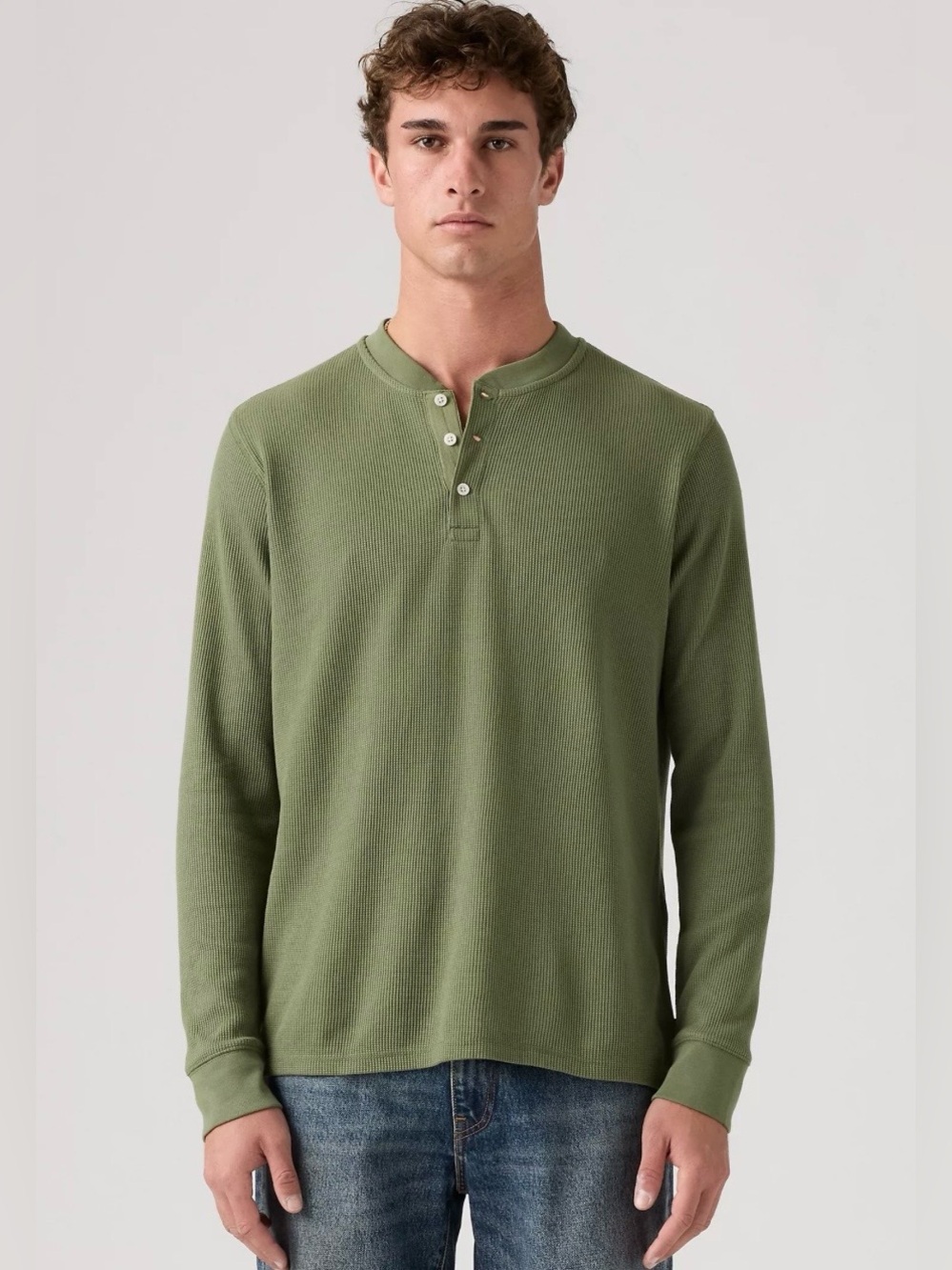 Levi's Olive Green Waffle Henley Long Sleeve Shirt